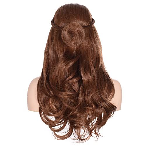 Long Brown Wavy Synthetic Hair Wig - Perfect for Belle Costume
