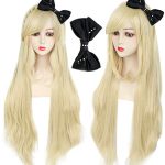 Immerse in Elegance with IMEYLE Golden Wig - Long, Wavy, and Perfectly Paired with a Black Bow for Halloween Costume Parties