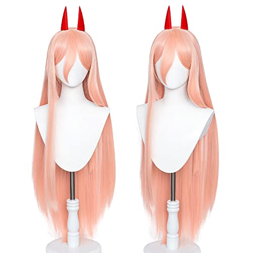 Probeauty's Pink Power Cosplay Wig: Two Horns, Long Straight Anime Hair, Perfect for Halloween and Anime Shows