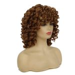 Playful Elegance with Dai Cloud Short Afro Kinky Curly Wigs - Soft Brown, Big Curly Wig with Bangs