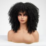 14-Inch Black Kinky Curly Wig with Bangs - Daily Chic Synthetic Afro Curly Wig
