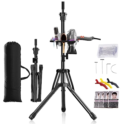 Upgraded Wig Head Stand - Heavy Duty Metal Tripod with Tool Tray for Hairdressing, Cosmetology, and Training