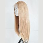 Golden Blonde Synthetic Lace Front Wig - 13*3.5 Long Straight Middle Part - Glueless Cosplay Lace Wig for Glamorous Looks