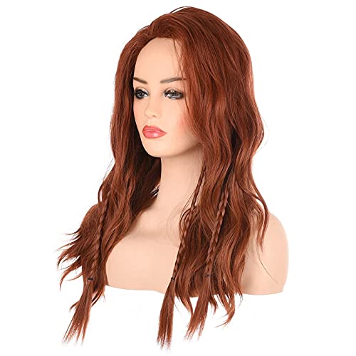 Long Wavy Brown Wig - Natural Heat Resistant Synthetic Ginger Wig for Women, Perfect for Cosplay, Costume, and Halloween Parties