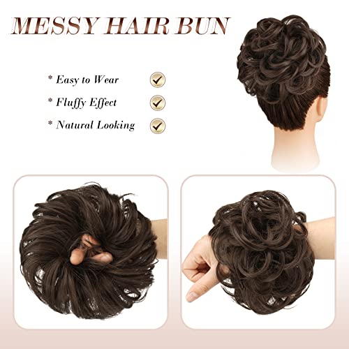 FESHFEN's Large Chestnut Brown Messy Bun Hair Piece - Perfect for Effortless Volume and Tousled Updos