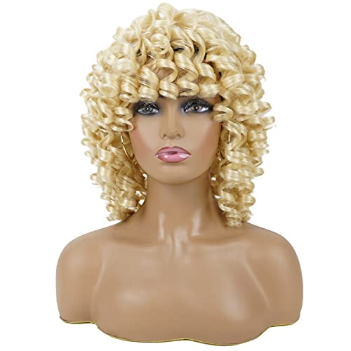 Soft Fluffy Curly Wig with Bangs - Short Blonde Kinky Curls for Black Women, Perfect for Any Occasion