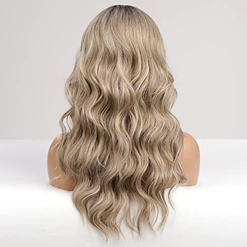 Long Ombre Ash Blonde Lace Front Wig – Natural Wavy Beauty with Middle Parting for All Occasions! 🌟👩‍🦳