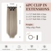 Clip-in Long Straight Synthetic Hair Extension 24 Inch 6PCS - Balayage Ash Brown with White Blonde - Instantly Transform Your Look