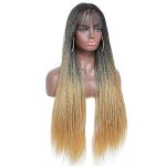 ROSEBONY Ombre Blonde Micro Braids Wig - Radiant 30" Long Synthetic Hair Wig with Bang for Black Women (Fake Scalp Wig, 1b/27)