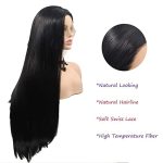 Angle Lucky 24-Inch Long Straight Black Lace Front Wig - Daily Elegance with Handmade Natural Hairline and Heat Resistant Fiber