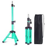 Adjustable Macaron Green Wig Head Stand - Professional Metal Tripod for Cosmetology, Hairdressing, and Training