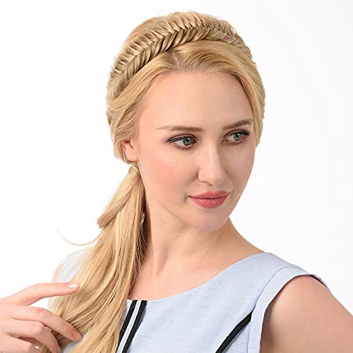 DIGUAN Bohemian Beauty: Wide Fishtail 2 Strands Synthetic Hair Braided Headband in Brunette Brown - Elevate Your Style