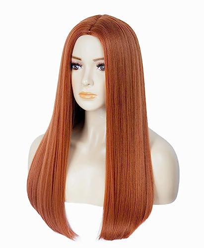 Long Straight Auburn Wig 22 Inches - Copper Red Synthetic Hair Ginger Wig for Women, Ideal for Daily Life or Party with Wig Cap