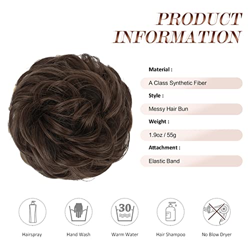 FESHFEN's Large Chestnut Brown Messy Bun Hair Piece - Perfect for Effortless Volume and Tousled Updos
