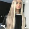 Sultry Elegance: Musescoo Highlight Long Straight Synthetic Lace Wig, Platinum Mixed Brown, for Show-Stopping Style