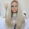 Aisom's Ash Blonde Synthetic Lace Front Wigs – Long Straight Hair, Ombre Blonde with Brown Roots, Perfect for Daily Use