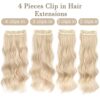 Nnzes Clip in Long Wavy Hair Extension - 4PCS Thick Bleach Blonde mix Light Blonde - Double Weft 20 Inch Synthetic Hair Extension