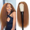 Kinky Straight Synthetic Lace Front Wig: Transform Your Look with 24-Inch Long Yaki Straight Blonde Beauty for Black Women