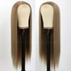 Radiant Allure: Maycaur 24 Inch Brown Long Straight Lace Front Wig for Fashion Women, Synthetic Heat Resistant Fiber with Natural Hairline