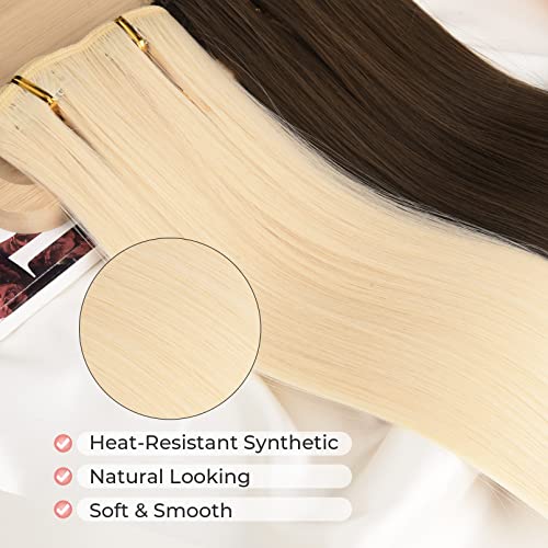 Clip-In Hair Extensions - 6PCS Straight 24" Blonde Hair Extensions for Women - Heat Resistant Synthetic Hairpiece in Platinum Blonde, Instant Volume, Lightweight, Secure Fit
