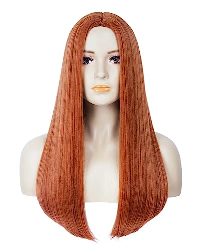 Long Straight Auburn Wig 22 Inches - Copper Red Synthetic Hair Ginger Wig for Women, Ideal for Daily Life or Party with Wig Cap