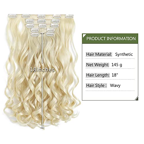 Curly Wave Clip-In Hair Extensions - 5-Piece Set for Cheap Full Head Volume, 18" Synthetic Length - Natural Blonde Transformation
