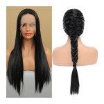 TOMYEUS Natural Black Synthetic Lace Wig - 18-28 Inch Long Straight Wig for Women, Perfect for Daily Elegance