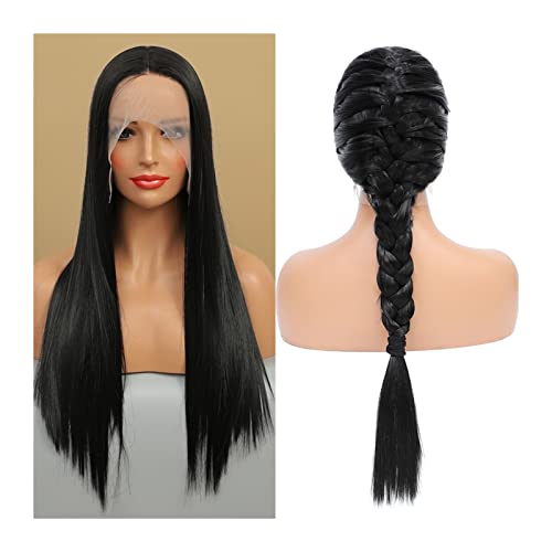 TOMYEUS Natural Black Synthetic Lace Wig - 18-28 Inch Long Straight Wig for Women, Perfect for Daily Elegance
