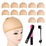 Wig Styling with 12pcs Brown Stretchy Nylon Wig
