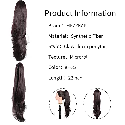 MFZZKAP Chestnut Brown 22" Straight Hair Extension Claw Clip Ponytail - Instant Glamour for All Occasions