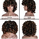 ELIM Natural Chic Mixed Brown Kinky Curly Wig with Bangs - Perfect Short Afro Soft Wig for Stunning Everyday Looks and Special Occasions