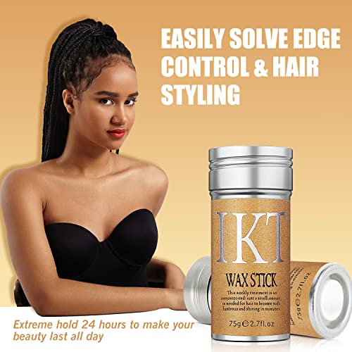 Hair Wax Stick 2-Pack with Edge Control Elastic Bands for Wigs - Non-Greasy Styling for Neat and Tidy Hair Management