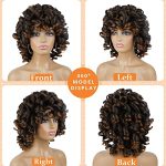 Enhance Your Everyday Look with Natural Black to Brown Fluffy Curly Wig - Heat Resistant Beauty!