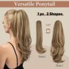 18 Inch Clip-In Ponytail Extension – Synthetic Hair Piece for Women – Long Straight Curly Tail Pony in Brunette/Ash Blonde – Perfect for Daily Wear and Special Occasions