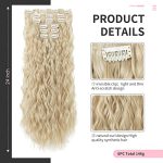 Clip In Hair Extensions,6PCS Hair Extensions Long Mermaid Waves Wavy Synthetic Clip On Hairpiece For Women 24 Inch (Cool Blonde)