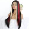 MACA BAKA's Skunk Stripe Blonde Highlight Red Synthetic Lace Front Wig - Lightweight Elegance with Versatile 13x4 Lace Frontal