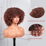 ToyoTress Afro Kinky Curly Wig - 12 Inch Ombre Brown Curly Hair Wig with Bangs for Black Women, Heat Resistant Synthetic Wig (T4/30-0918)