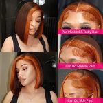 Ginger Orange Highlight Short Bob Wig - 100% Brazilian Virgin Human Hair, 13x4 HD Lace Frontal, Chocolate Brown Straight Bob, Pre-Plucked with Baby Hair, Natural Hairline (12 Inch) 🧡💇‍♀️