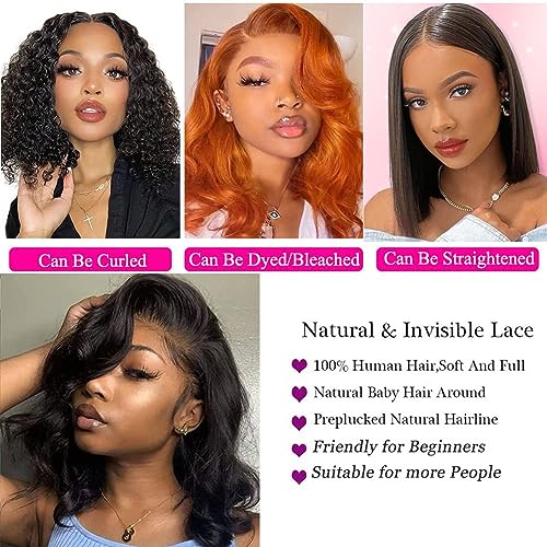 Wear And Go 180% Density Body Wave Lace Closure Bob Wig - 4x4 Glueless Human Hair, Pre Plucked, Ready To Wear - Natural Color 16 Inch