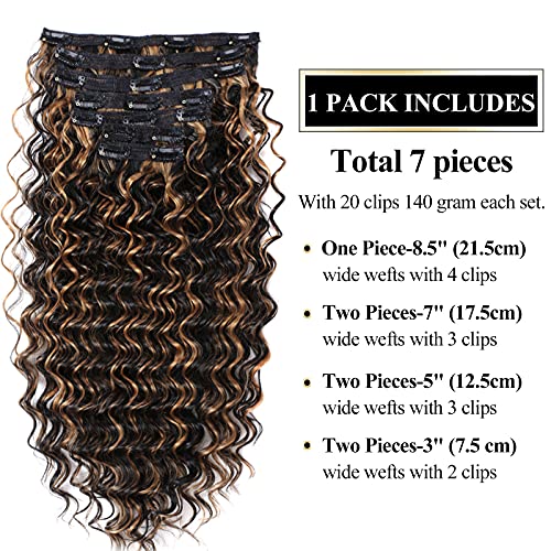 Glamorous 24-Inch Deep Wave Clip-In Hair Extensions - Synthetic Double Weft Hairpiece for Thick Ombre Hair Clips (P1B/27)