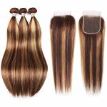 🔥 Radiant Glow Collection: Ombre Highlight Brazilian Straight Hair Bundles with Closure - 10A Virgin Remy Human Hair for Effortless Styles! 🔥