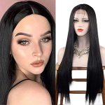 Sleek Elegance: 24-Inch Straight Black Lace Front Wig - Synthetic Hair Perfection for Daily Wear and Special Occasions