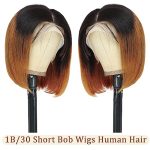 Bob Wig Human Hair 13x4 HD Lace Front Wigs Glueless Human Hair for Women 1B/Dark Ginger Short Bob Human Hair Wigs Pre Plucked Glueless Wigs Straight Bob Lace Front Wigs (16 Inch, 160% Density)