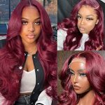 99j Burgundy Lace Front Wigs - Brazilian Virgin Body Wave, 4x4 Closure, 150% Density for Glamorous Red Colored Hair