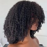 18-Inch Afro Kinky Curly Human Hair Wig - Glueless and Realistic Scalp Top Wig with Bangs for Black Women