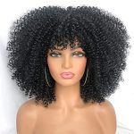 Short Curly Afro Wig – Kinky Curly Hair Wig with Bangs for a Bold Look (Black)