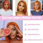 Ginger Orange Bob Wig Human Hair 13x4 Frontal Lace Wig Human Hair Bob Wigs for Black Women Glueless Wigs Human Hair Pre Plucked 150% Density Straight Short Human Hair Brazilian Virgin Hair (10inch)