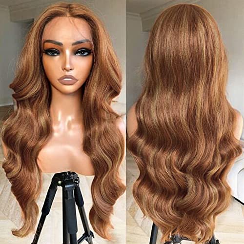 Radiant Glamour: Swetcurly 13x4 Lace Front Long Ginger with Tan Highlights Wavy Wig, 26 Inch, for Natural Daily and Party Use