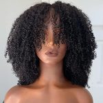 18-Inch Afro Kinky Curly Human Hair Wig - Glueless and Realistic Scalp Top Wig with Bangs for Black Women