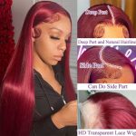 Lace Front Wigs Human Hair 26inch - 13x4 HD Lace, Pre Plucked, 99j Red Wig with 180% Density and Free Part for Charming Styles
